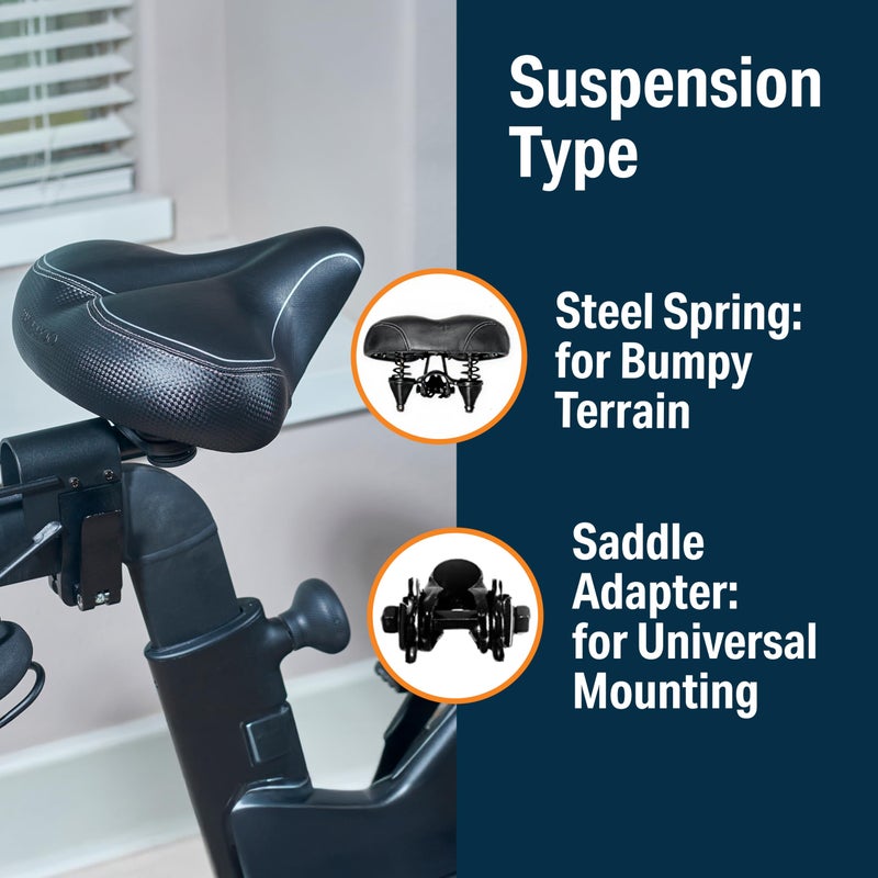Bikeroo Extra Wide Replacement Saddle - Fits Indoor & Outdoor Bicycles - Steel Spring & Elastomer Suspension - Center Cutout - Memory Foam - Outdoor - Image 4